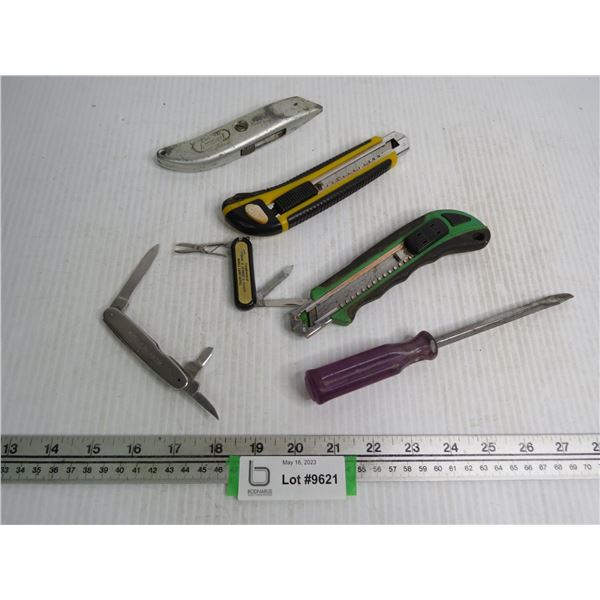 (2) Pocket Knives - (3) Utility Knives - Screw Driver