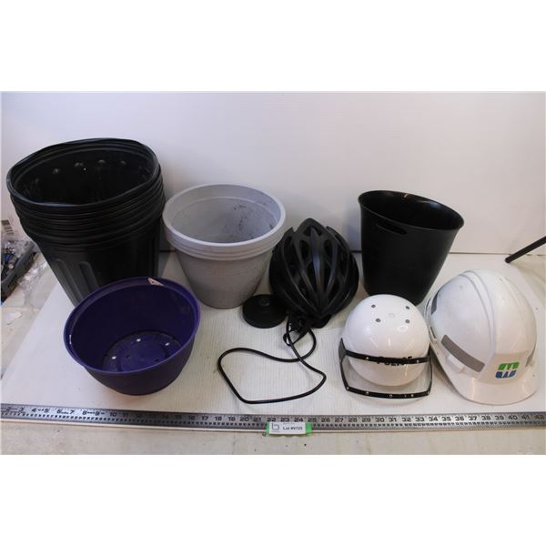 (3) Helmets + Assorted Planters