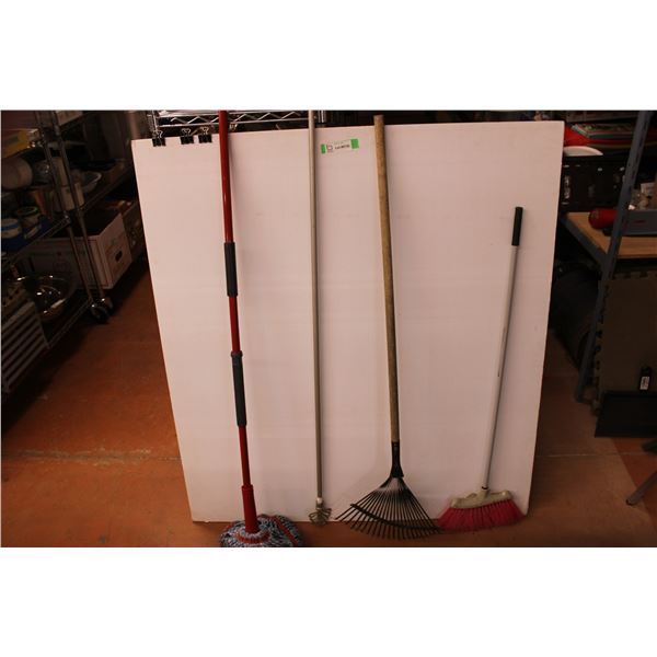*Rake + Mop + Broom + Part Of Curtain Rod - Bodnarus Auctioneering