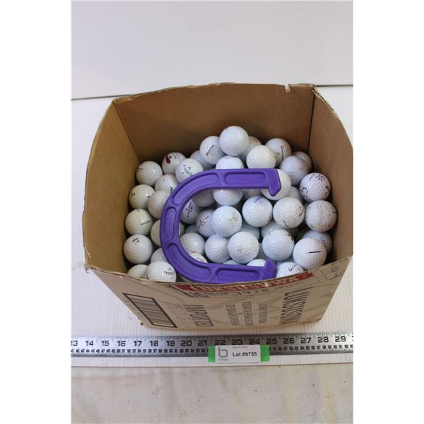 Plastic Horseshoe and Box of Golf Balls