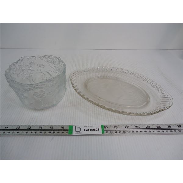 Glassware- Platter and Vintage Sweden Glass Bowl