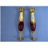 Image 2 : (2) Ruby Red Glass Vases and (1) Lotus Glass Vase