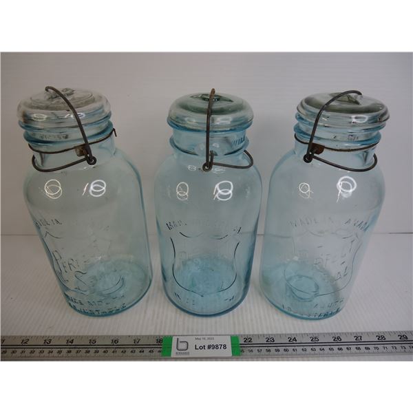 (3) Perfect Seal Wide Mouth Jars Complete with Lids