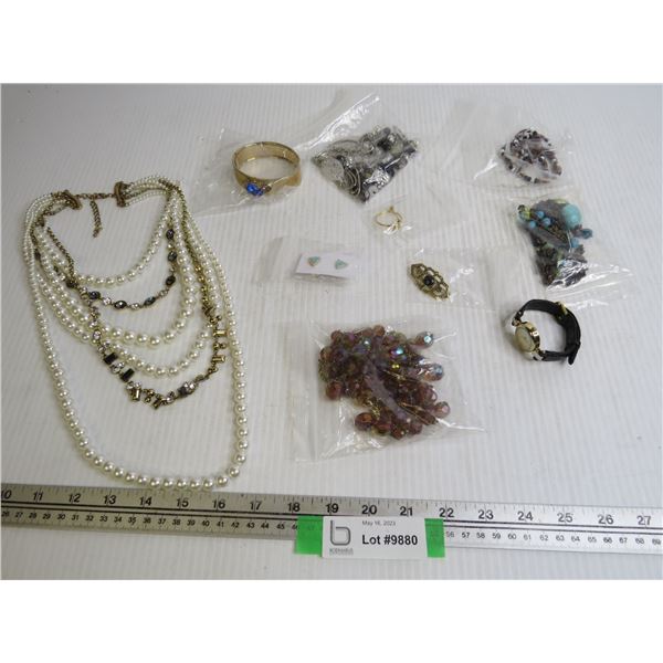 Assorted Costume Jewelry Pieces - Quartz Watch (not running)