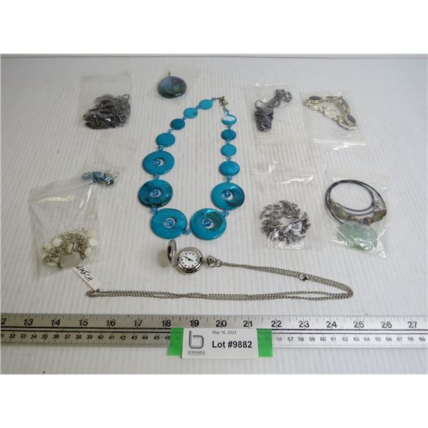 Assorted Costume Jewelry Pieces -Ladies Pocket Watch (not running)