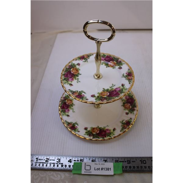 2 Tier Albert Bone China Old Country Roses Cup Cake Stand