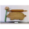 Image 1 : Pig Cutting Board + Wooden Rolling Pin + Wooden Meat Mallet