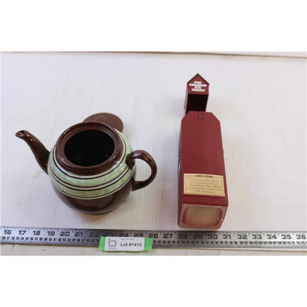 1905-1990 85th Anniversary Whiskey Decanter (empty) + Tea Pot