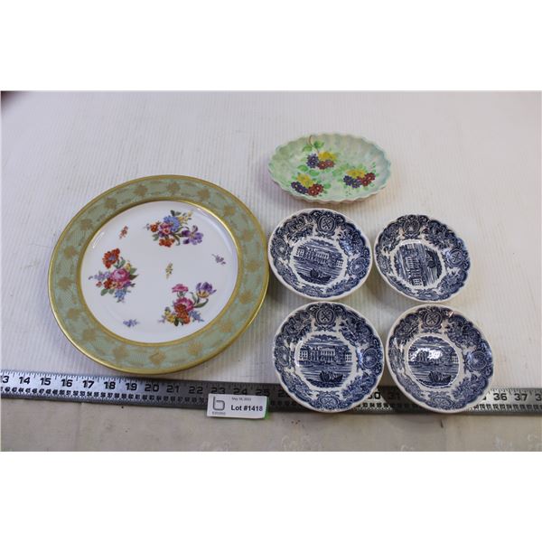 Decorative Plate + Bowl + (4) Historical Ports of England Berry or Dessert Bowl