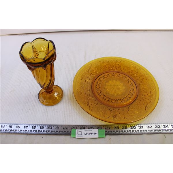 Orange Glass Plate + Orange Vase