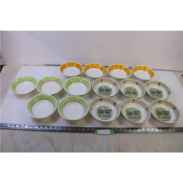 (5) Plastic Green Bowls+ (4) Plastic Yellow Bowls+(6) Plastic Herbs Design Bowls