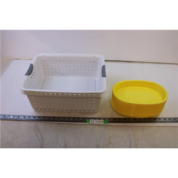 (2) White Baskets+ (14) Yellow Oval Plastic Basket