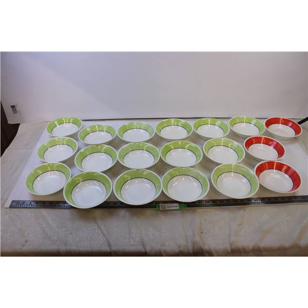 (16) Green Plastic Bowls+ (3) Red Plastic Bowls