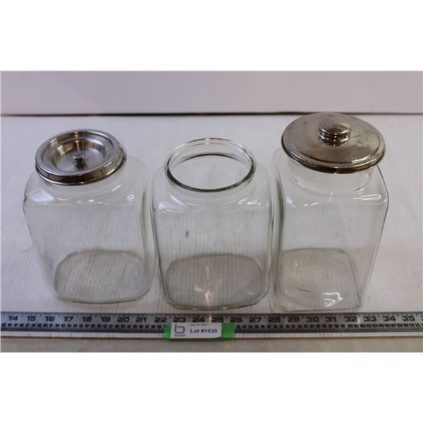 (3) Glass Jars with 2 Lids