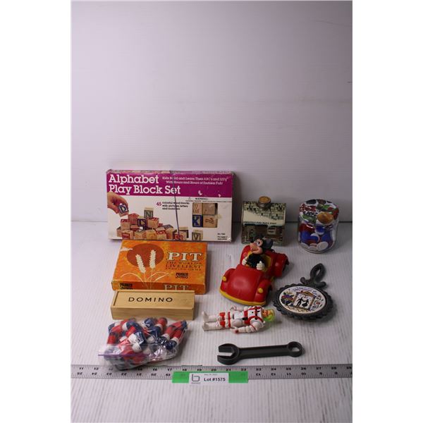 Lot of Vintage Toys and Games - Mickey Mouse, Blocks, etc.