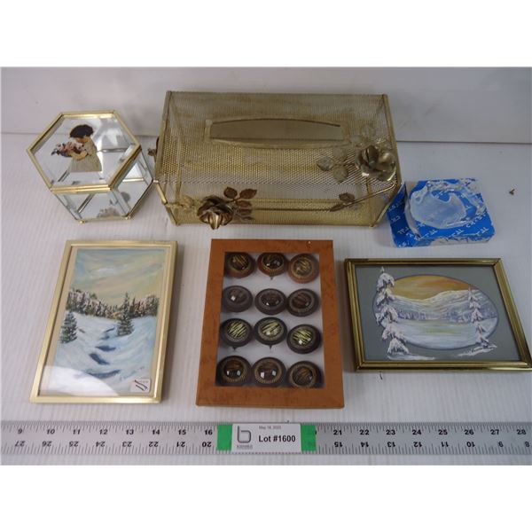 Tissue Box Cover, Glass Trinket Box, (1) Box Costume Jewelry, Crystal Eagle Ornament, (2) Small Hand