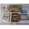 Image 1 : Tissue Box Cover, Glass Trinket Box, (1) Box Costume Jewelry, Crystal Eagle Ornament, (2) Small Hand