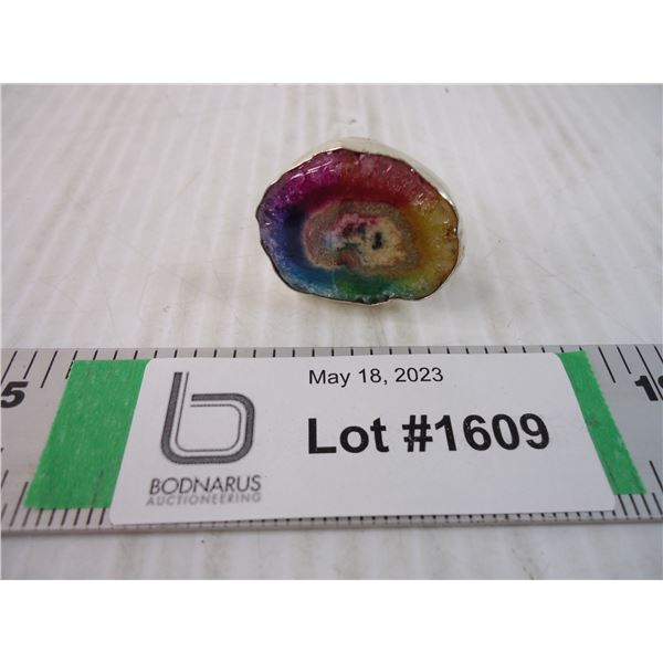 Rainbow Solar Quartz 925 Silver Ring-Size 9