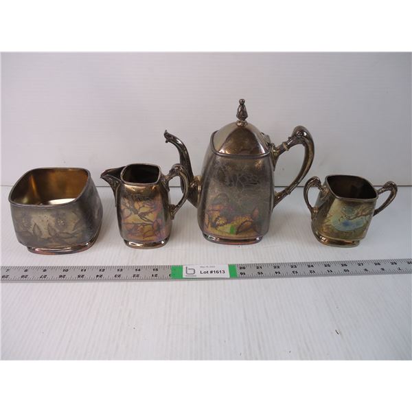 Numbered 4 Piece Silver Plated Tea Set