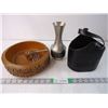 Image 1 : Nut Bowl&Nutcracker Tools, Leather Wine Bottle Caddy and Pewter Vase