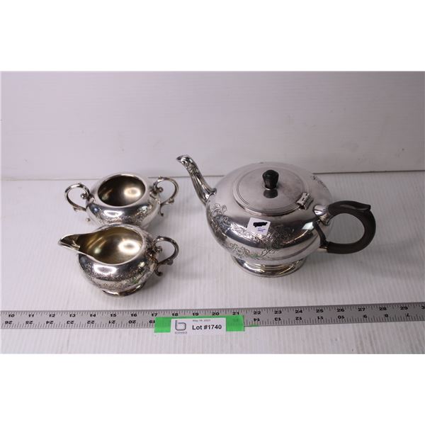 Silver Plated Tea Pot and Cream and Sugar Set