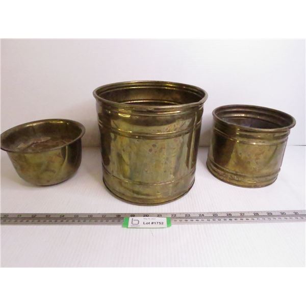 (3) Vintage Brass Plant Pots