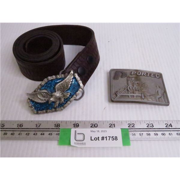 Leather Belt w/Eagle Buckle - Portec Buckle