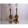 Image 5 : Pair of Wooden & Brass Lamps w/Shades