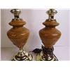 Image 7 : Pair of Wooden & Brass Lamps w/Shades