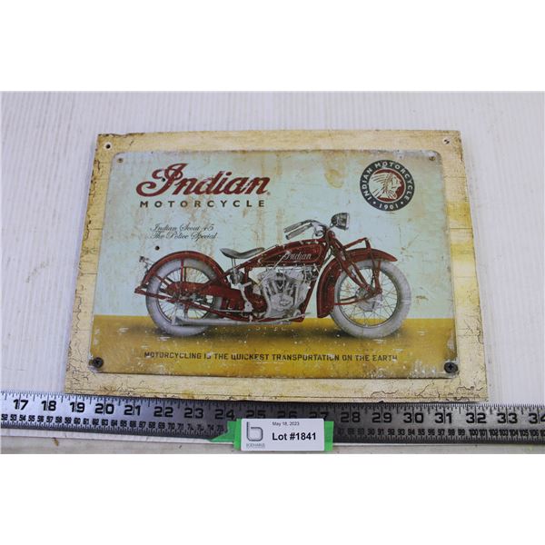 Indian Motorcycle Metal Sign on Wooden Plaque