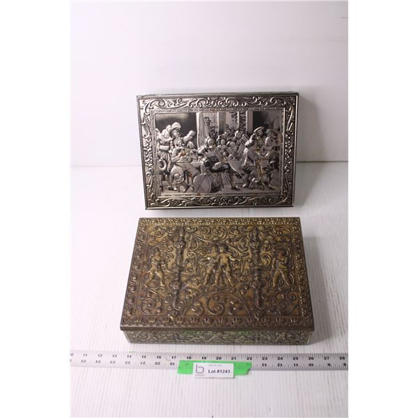 (2) Metal Embossed Candy Boxes - One West Germany