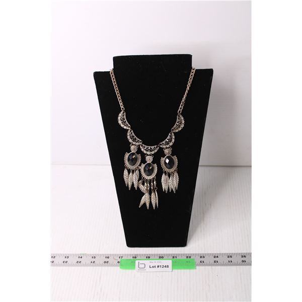 Silver Tone Necklace and Stand