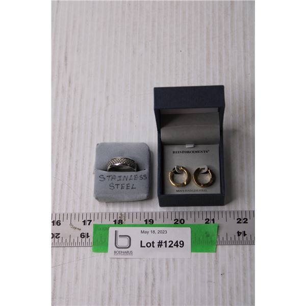 Mens Stainless Steel Ring and Earrings