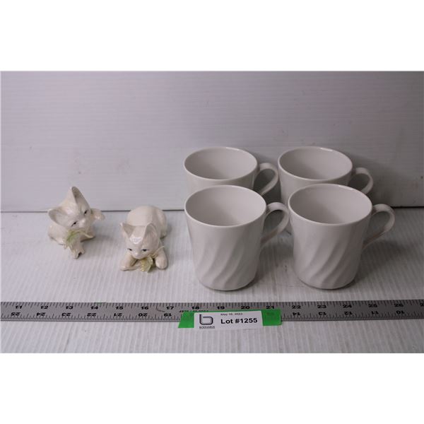 (4) Corelle Mugs and Cat Ornaments