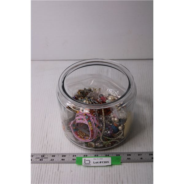 Jar of Craft Jewelry and Jewelry Making Supplies