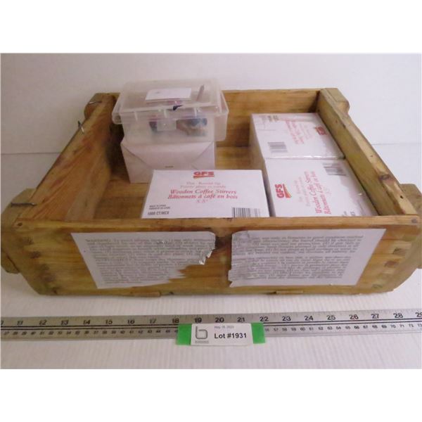 Wooden Crate - (4) Boxes of Wooden Spoons - Misc. Items in Case