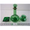 Image 1 : LJ McGuiness Green Glass Decanter, Vintage Green Square Ashtray, Vintage Green Depression Glass Vase