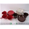 Image 1 : (12) Texas Ware Melamine Salad Plates and Saucers, Assorted Brown and Red Melamine Mugs, Saucers and