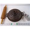 Image 1 : Vintage Metal Pot with Lid, Wood Rollin Pin and Flour/Sugar Scoop