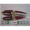 Image 1 : (5) Vintage Celluloid Faux Bone Stainless Steel Steak Knives