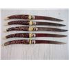 Image 2 : (5) Vintage Celluloid Faux Bone Stainless Steel Steak Knives
