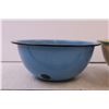 Image 3 : Vintage Blue with Black Trim Enamelware + Vintage Enamel Basin Bowl