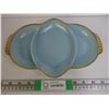 Image 1 : Fire King Turquoise Platter with Gold Beaded Trim- 11" across