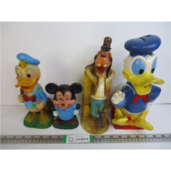 Banamex bank(Mexico) rare Donald Duck(no stopper) and Goofy(with stopper) plastic money bank, Playpa