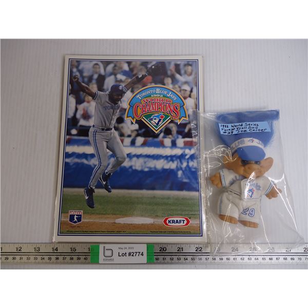 1992 World Series Forest Troll Doll-Joe Carter#29 plus Kraft World Champion Collectible Blue Jays Bo