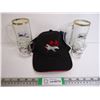 Image 1 : CF-18 Demo Ballcap with (2) Vintage Gold Rimmed Snowbird Glass Mugs and (2) Glass Mini Mugs