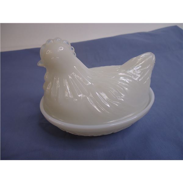 Nesting Chicken-White Milk Glass-Vintage