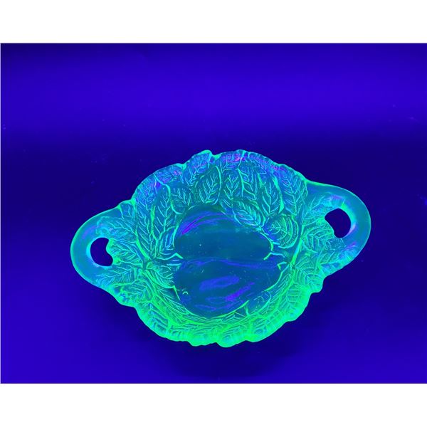 Green Depression Glass Candy Dish with Handles