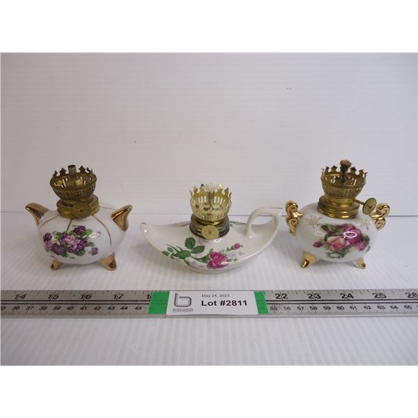 Set of (3) Mini Lamps-Floral Pattern-Japan-No Shades