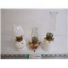 Image 1 : Set of (3) Mini Lamps with Shades-(2) Milk Glass and (1) Floral